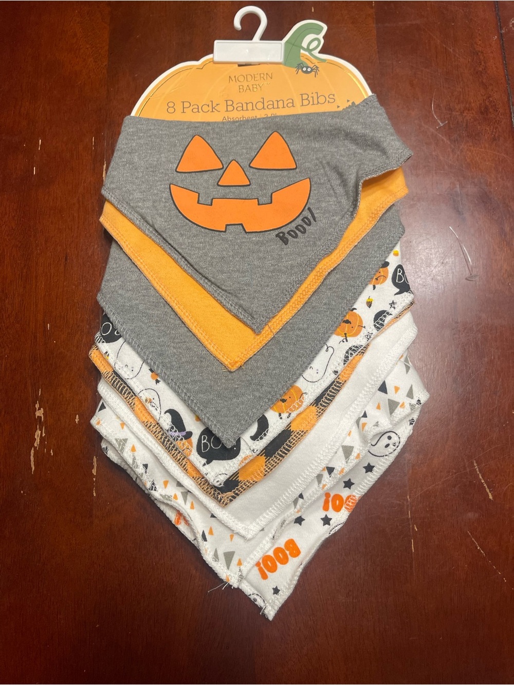 Modern Baby Halloween Bandana Bibs - Gray & Orange (8 Pack)